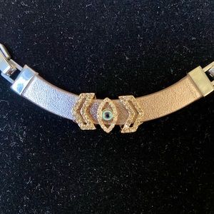 Leather Chain Necklace Grey/Black Steel NWTs